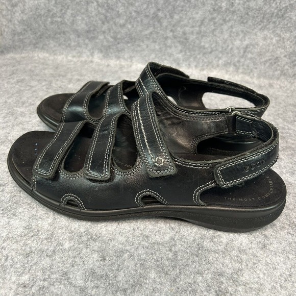 Ecco Women's Babett 3 Strap Leather Comfort Sandals Black Hook & Loop Size 8.5 - Picture 3 of 10